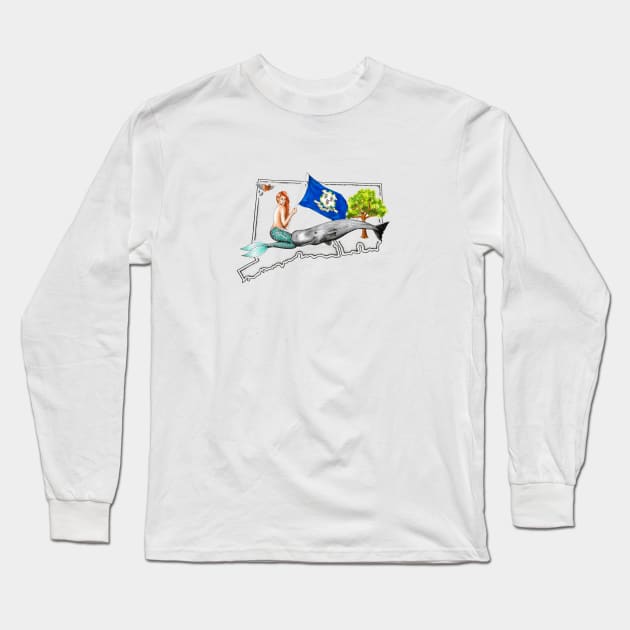 Connecticut Mermaid Long Sleeve T-Shirt by Elizabeth Weglein Art